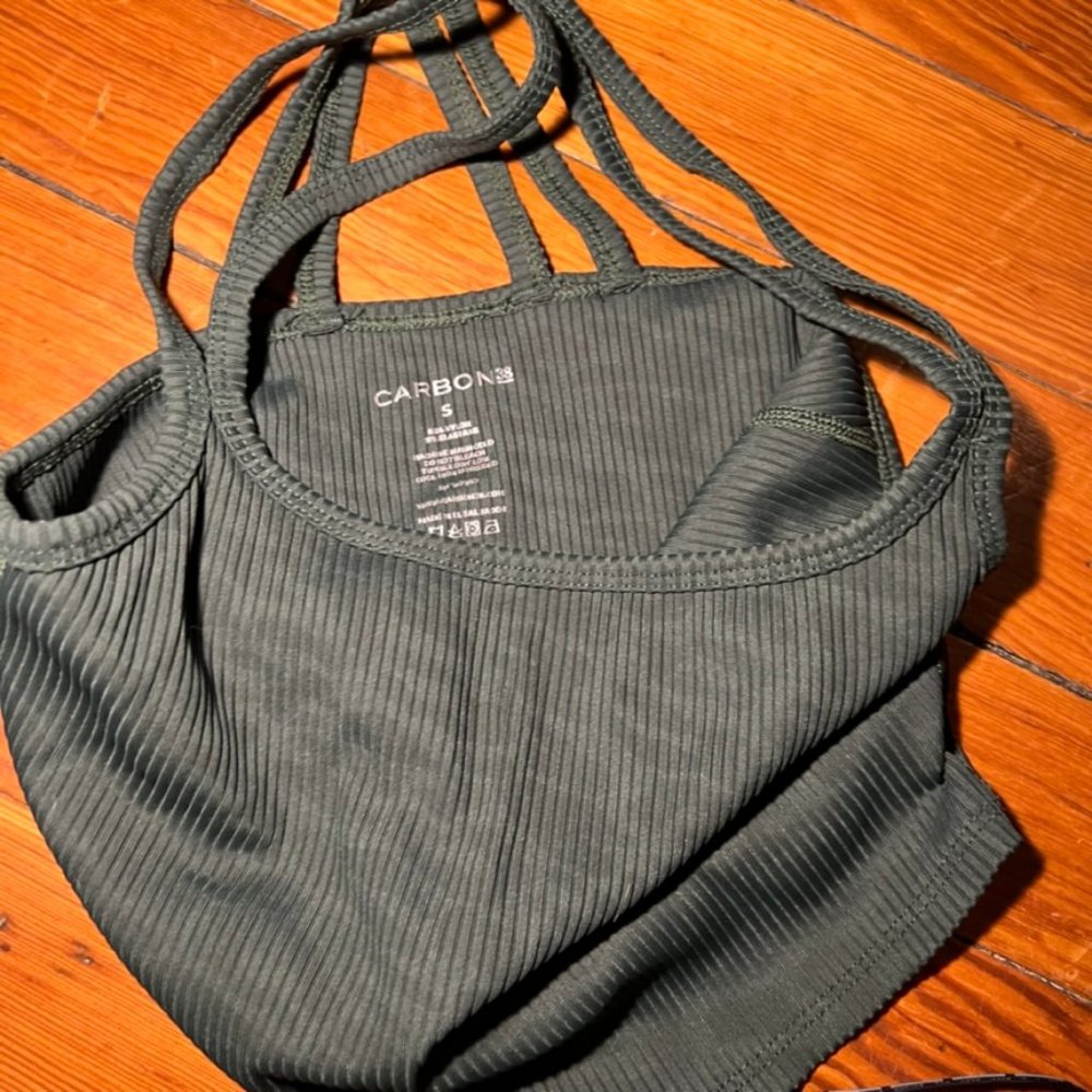 Carbon38 Ribbed Leopard Crop Bra - Color: Green | Size: S